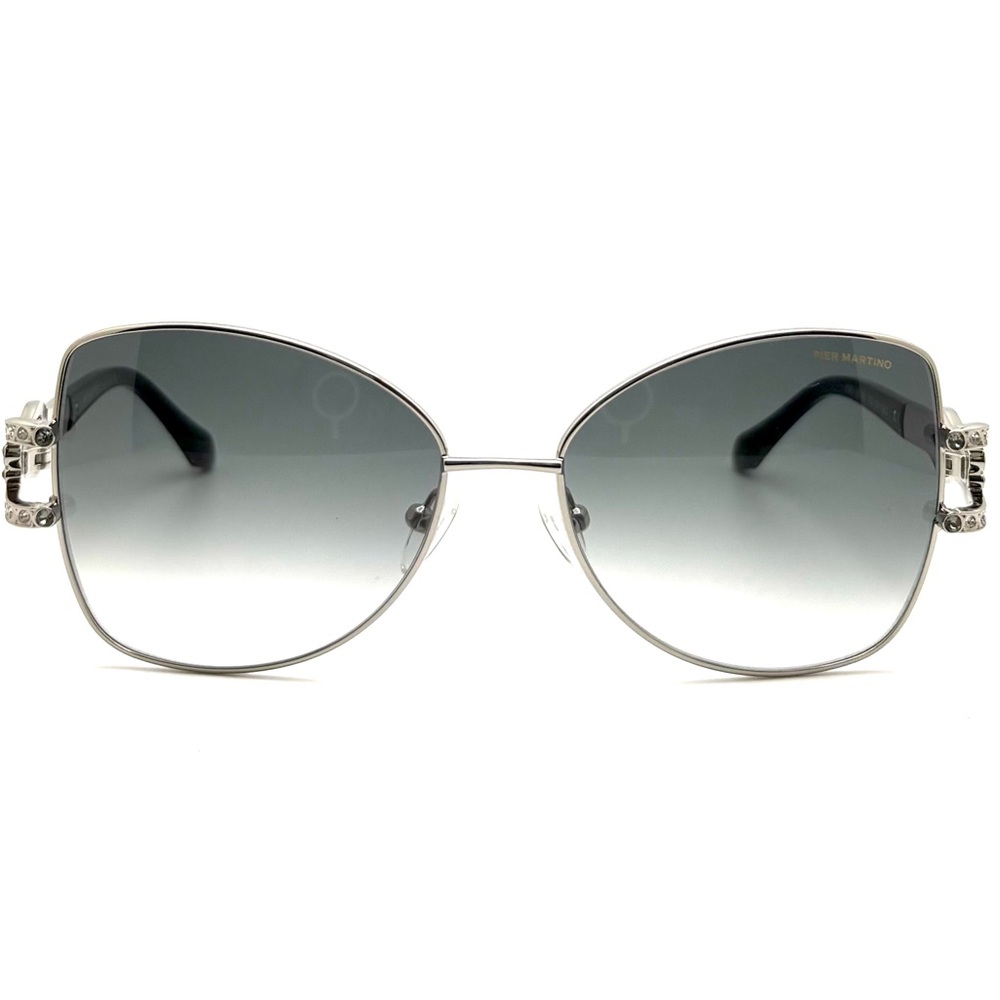 Pier Martino Silver Metal Butterfly Sunglasses Black temples/inset crystals